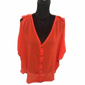 ✨V Neck Button Down Sheer Blouse